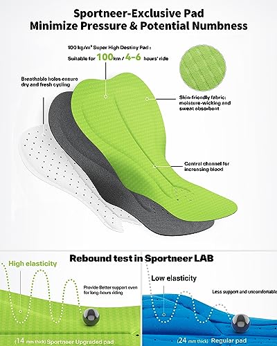 Sportneer Padded Bike Shorts for Men - 4D Padding Mens Bicycle Cycling Biking Clothing Shorts, Breathable and Absorbent
