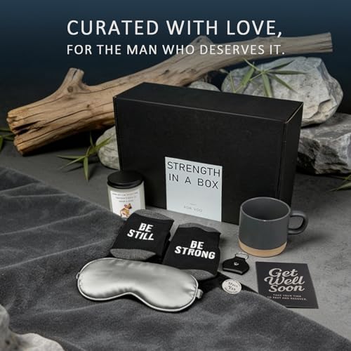 Dolcety Get Well Soon Gifts for Men – Care Package with Plush Blanket(Grey), Mug, Socks, Eye Mask, Bracelet, Candle & Card...