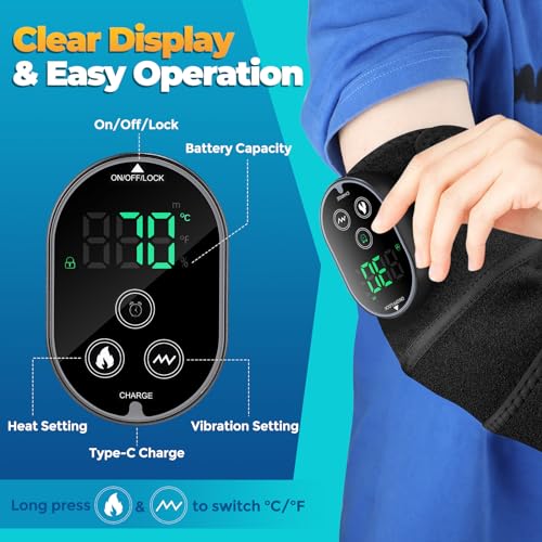 Cordless Heated Knee Massager with Vibration, FSA Eligible HSA, Heated Knee Brace Wrap Heating Shoulder Brace Support Wrap...