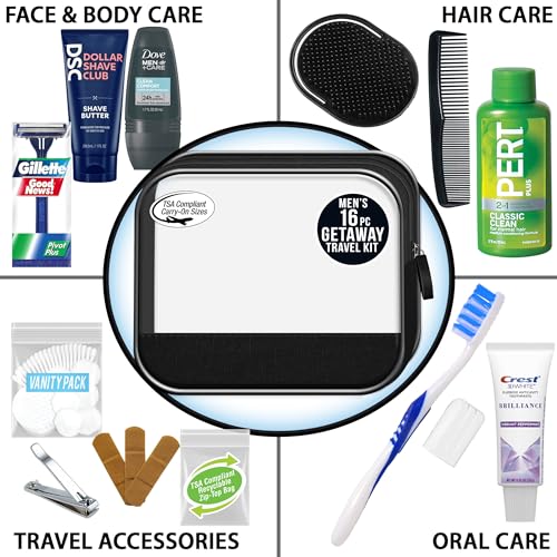 Convenience Kits International Men’s Super Deluxe, 16-Piece Kit with Travel Size TSA Compliant Essentials in Reusable Zipp...