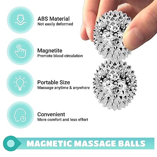 GRUNIL Spiky Massage Ball, Magnetic Balls, Hand Massage Ball Silver Ball 1 Pair, Hand Acupuncture Ball Massage for Adult a...