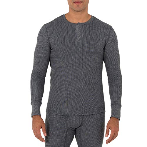 Fruit of The Loom Mens Recycled Waffle Thermal Underwear Henley Top (1 and 2 Packs)