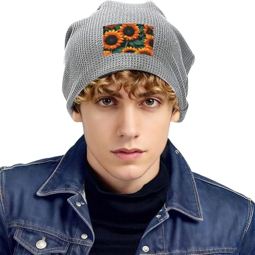 YANYU Orange Sunflower Wallpaper Print Lightweight Waffle Pullover Hat Men Women Winter Headwear Outdoor Camping Travel
