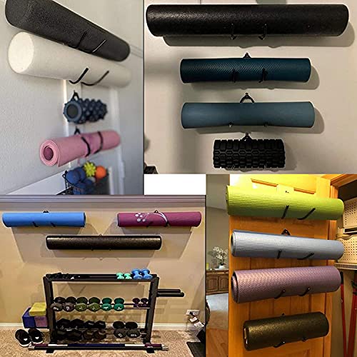 Wall Mount Yoga Mat Foam Roller and Towel Rack Hooks , Exercise Mat Storage Shelf for Hanging Yoga Strap and Resistance Ba...