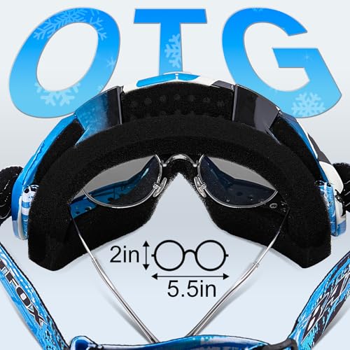 BATFOX Anti Fog Ski Goggles OTG for Adults & Kids, Snowboard Goggles with 100% UV Protection & Anti-Slip Fit for Skiing
