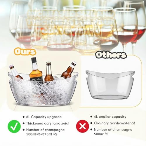 Funnymoom 4 Pcs Ice Bucket for Parties Clear Bar Supplies 5.5 Liter Acrylic Champagne Bucket with 4 Ice Scoop Wine Tub for...