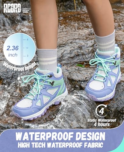 R CORD Kids Hiking Boots Waterproof Durable TPR Ankle Support Boots Breathable Trekking Shoes Non-Slip Outdoor Sneakers fo...