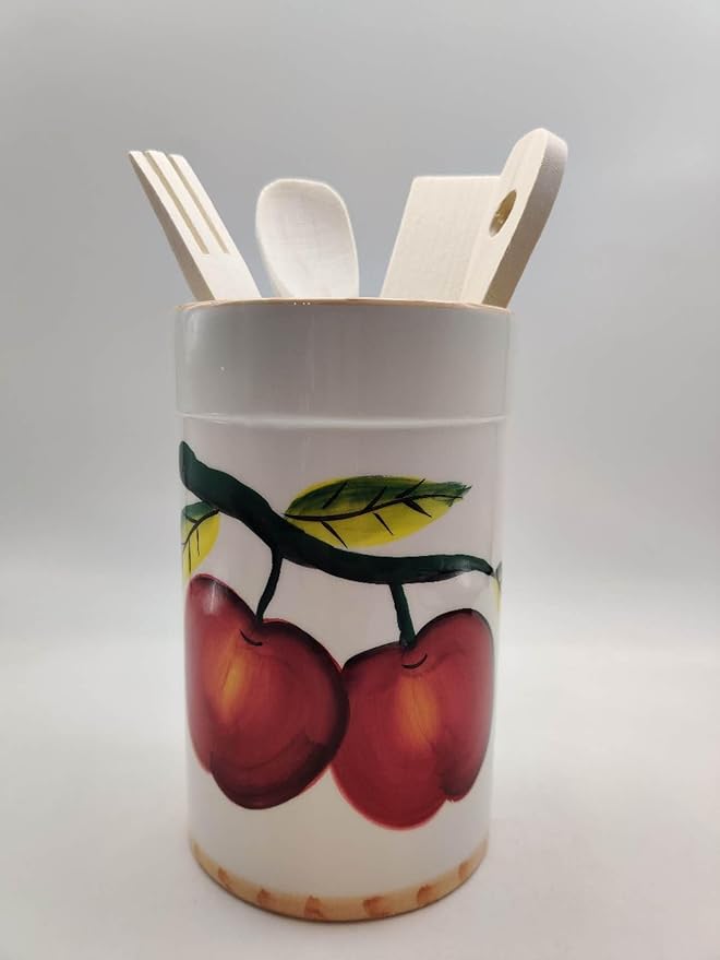 Tuscany Red Apple with Bamboo Trim Hand Painted, Kitchen Tool Set, 84338 by ACK
