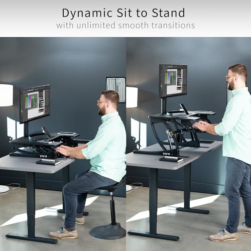 VIVO 32 inch Height Adjustable Stand Up Desk Converter, V Series, Quick Sit to Stand Tabletop Dual Monitor Riser Workstati...