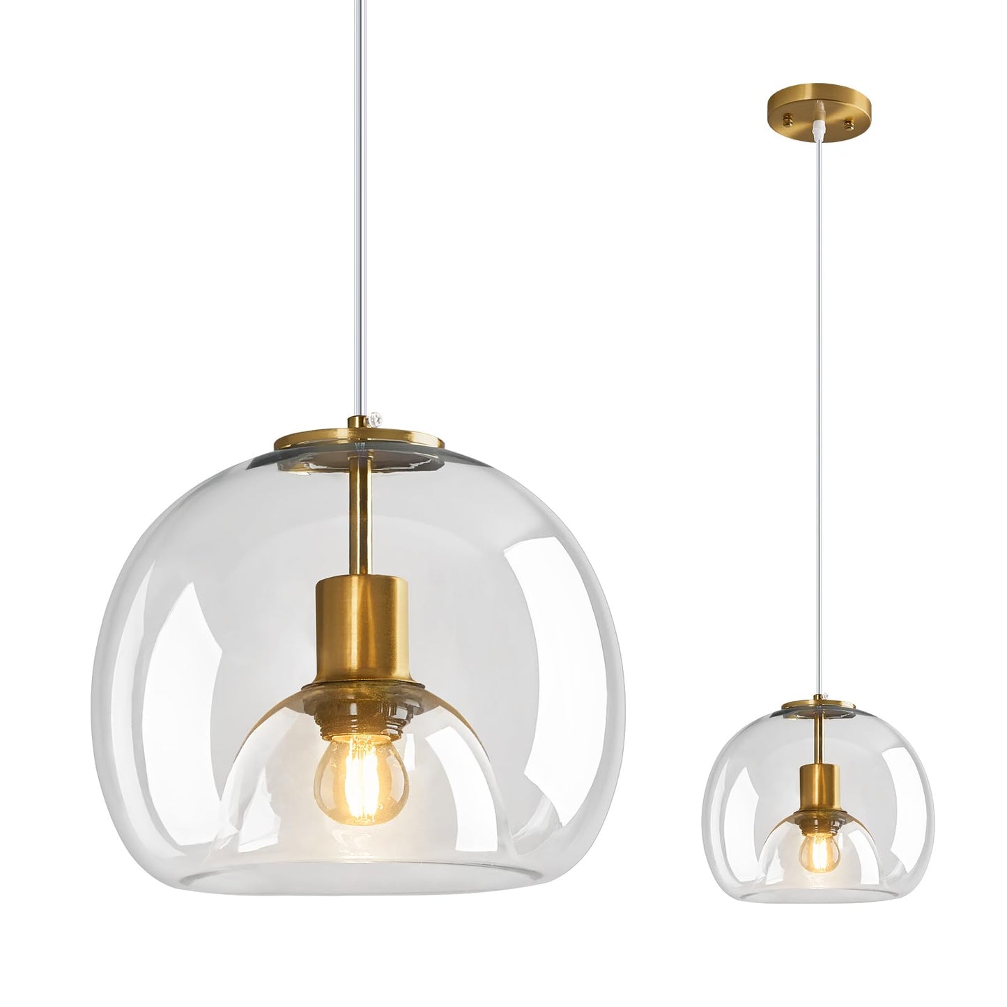 Lbsqj Clear Glass Pendant Lights Kitchen Island Gold Hanging Light Fixture Glass Globe Pendant Light Modern Pendant Lighting For Kitchen Island Bedroom Dining Room (9.84  1 Pack)