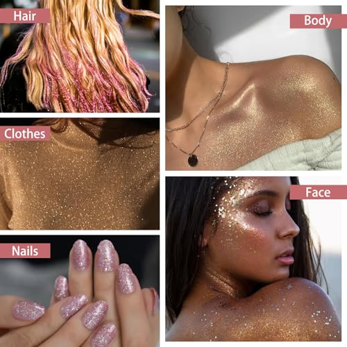 Etercycle Hair Glitter Spray, Gold Body Glitter Spray Fine Face Shimmer Powder, Cosmetic Shimmer Makeup Glitter Highlighte...