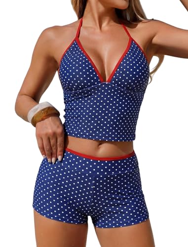 ZAFUL Women’s Tankini Swimsuits V Neck Halter Top with Boyshorts Bottom Tummy Control Two Piece Bathing Suit