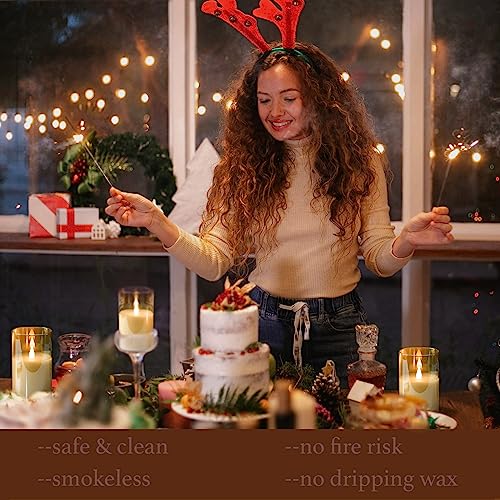 Softflame Flickering Flameless Gold Glass LED Candle,Set of 3: 3"x 4",3" x 5",3" x 6", with Remote Control