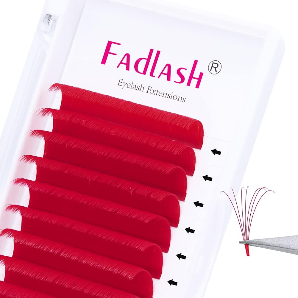 FADLASH Colored Easy Fan Eyelash Extension D Curl 0.07mm Easy Fan Volume Lashes Red Easy Fan Lash Extensions Self Fanning Lashes