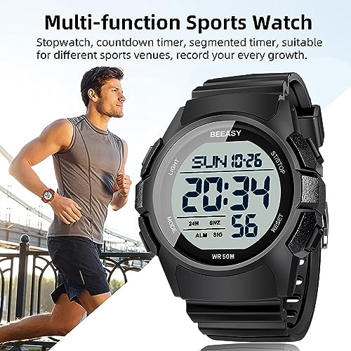 Beeasy Men Digital Sports Watch,Waterproof Watch with Stopwatch Countdown Timer Alarm Function Dual Time Rubber Strap Wris...