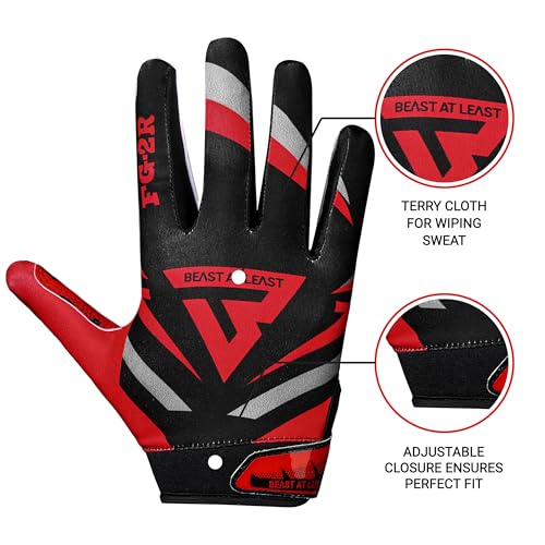 Beast AT Least Youth Football Gloves, Sticky Wide Receiver Gloves for Kids & Adults, Flag Football Gloves with Enhanced Si...