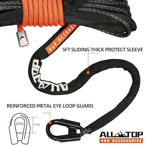 ALL-TOP Synthetic Winch Rope Cable, 3/16" x50ft, 8350LBS Winch Replace Line with Protective Sleeve for Offroad Vehicle ATV...