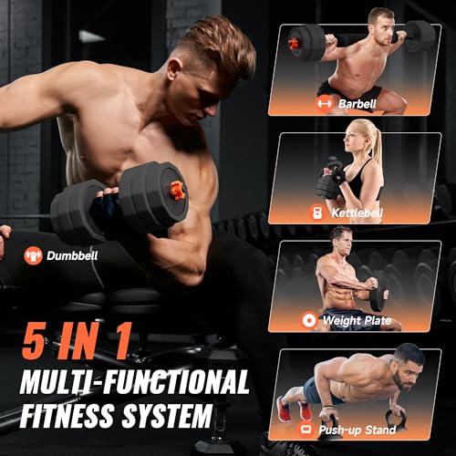 ZTTEN Adjustable Dumbbell Set,25/45/65lbs - Double-nut Fastening - 5 in 1 Free Weights as Barbell, Kettlebells, Push up St...