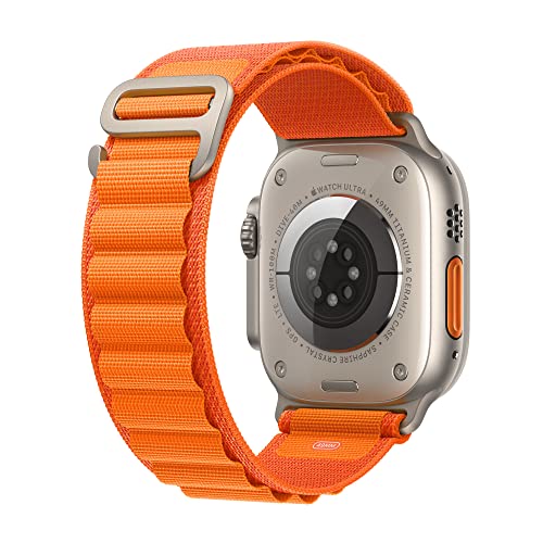 Apple Watch Ultra [GPS + Cellular 49mm] Titanium Case with Orange Alpine Loop, Small (Renewed)