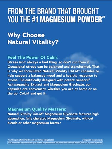 Natural Vitality Calm Ashwagandha + Magnesium Glycinate Capsules | Support for Occasional Stress & Anxiety | Gluten Free S...
