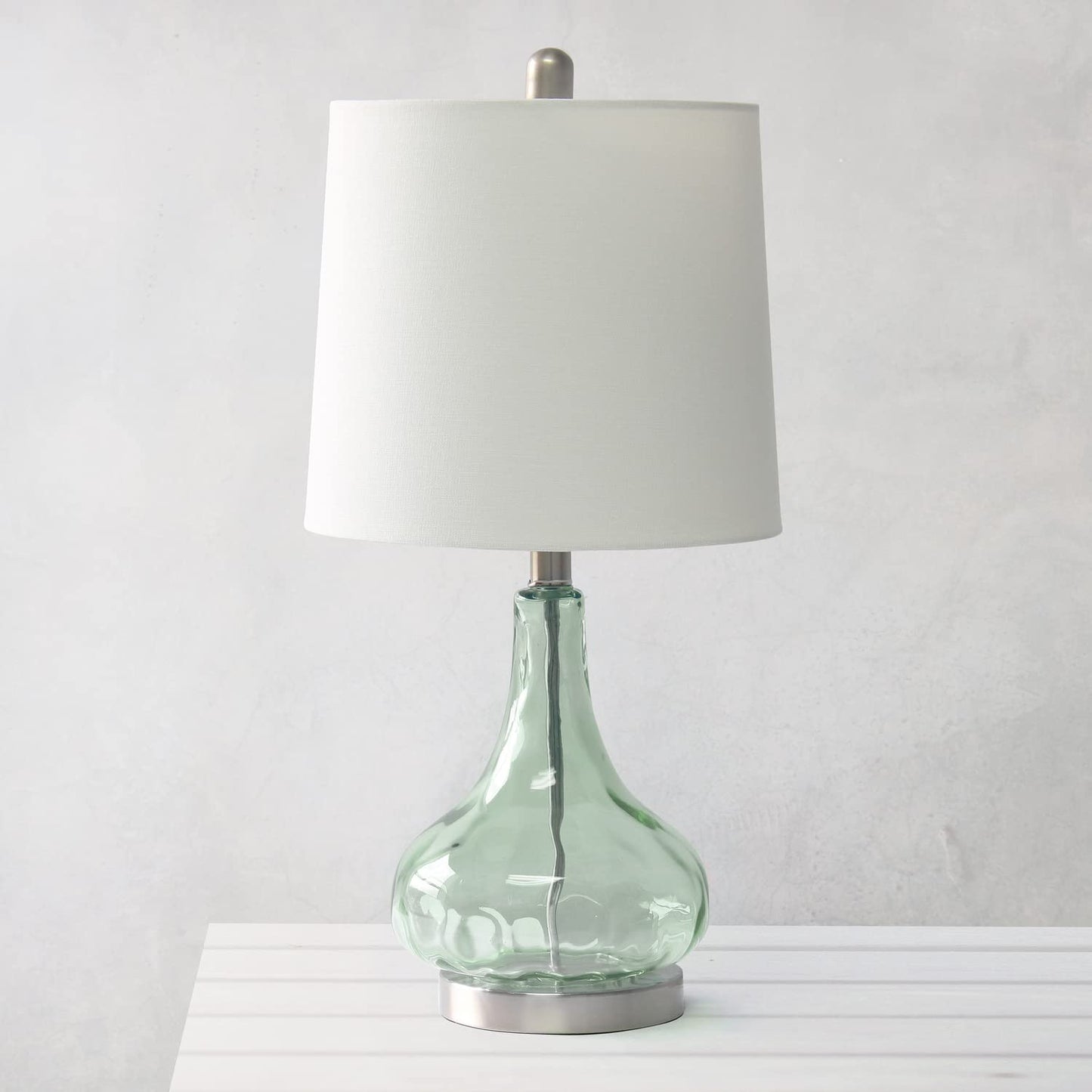 Elegant Designs LT3326-SGE Modern Bedside Table Lamp, 11x11x23.25in, Sage Green Glass Shade, Steel Base