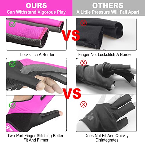YFY Billiard Pool Gloves for Left Hand 3 Finger, Splicing Process, Snooker Cue Sport Glove Popular Sizes for Men & Women
