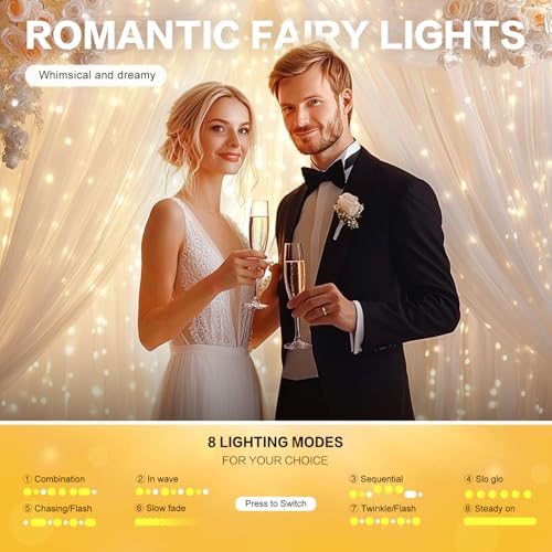 HOLITS Tulle Curtain Backdrop with 300 LED Fairy Lights for Parites Wrinkle-Free Sheer Curtain Drapes Photo Back Drop for ...