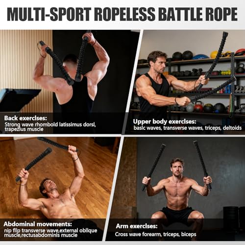 2PCS Weighted Ropeless Battle Rope, Professional Portable Durable Exercise Rope Cordless for HIIT Workouts, Cardio & Muscl...