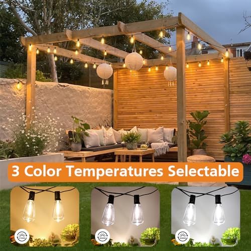 Brightever 100FT LED Outdoor String Lights with Remote, 3 Color Options, 52 ST38 Bulbs, Model CMPC-O50XA