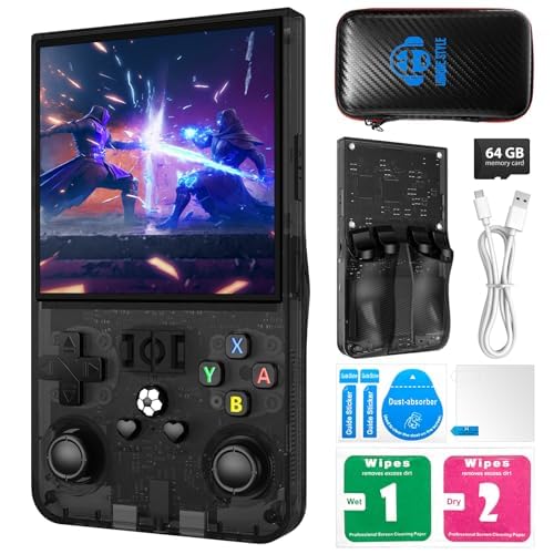 R36MAX Retro Gaming Console, Built-in 64G TF Card, Open Source Linux System, Support 23＋Mainstream Emulator Games & 18000+ Classic Games, 4.0-in 4k HD IPS Screen Video Player, 4000mAh Battery(Black)