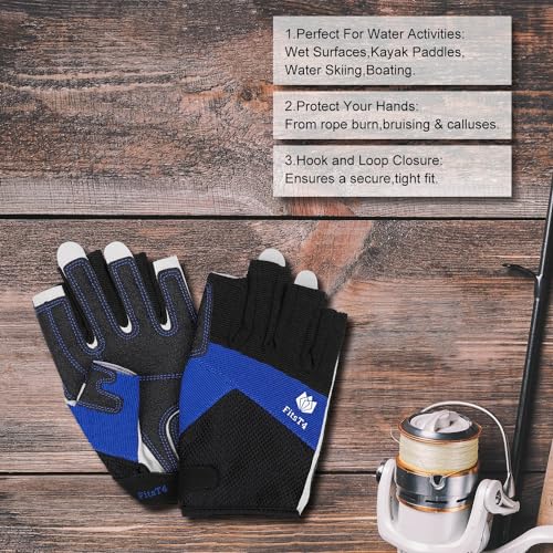FitsT4 Sports Kayaking Gloves 3/4 or Full Finger Padded Palm Fingerless Gloves for Men Women Youth Perfect for Sailing Pad...