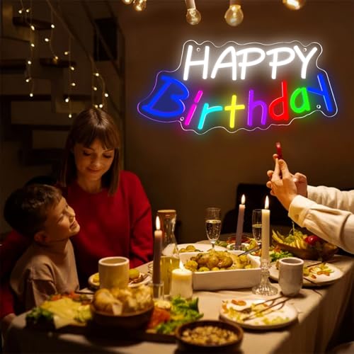 Happy Birthday Light Up Sign,Birthday Partys Decor Dimmable LED Happy Birthday Neon Sign,Neon Lights for Wall Decor Happy ...