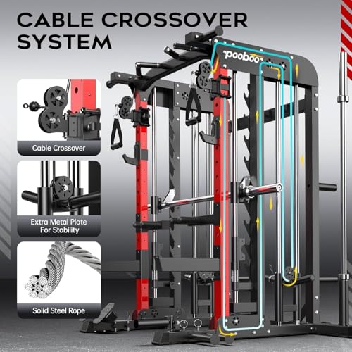 Pooboo Multi-Functional Machine Power Cage, 2000LB Squat Rack, LAT-Pull Down System, Dual Pulley Cable Crossover System, H...
