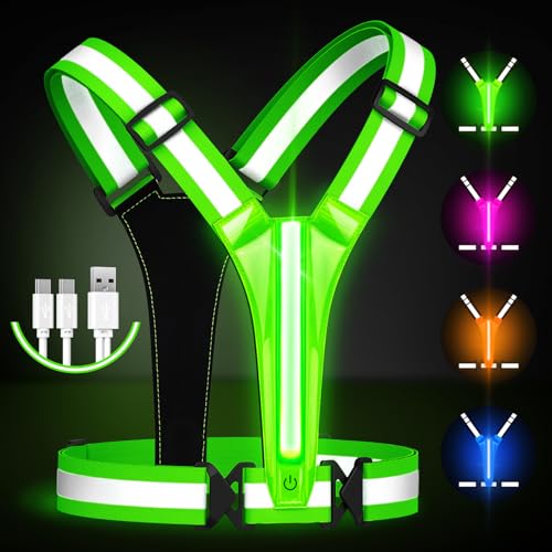 Fokia Kunbio LED Reflective Running Vest Gear,Light Up Vest Runners Night Walking USB Rechargeable,Up to 11hrs Light with ...