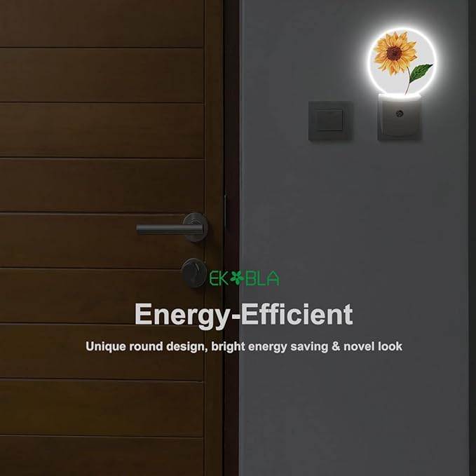 EKOBLA Spring Sunflower Night Lights Plug into Wall Happy Sunflower Green Leaf Night Light Bedroom Decor for Boys Girls Grandma Grandpa Dusk to Dawn Sensor LED Lamp Home Wall Decor