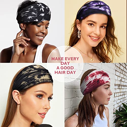Yeshan Wide Headbands for Women Non Slip Boho Headband Elastic Tie dye Yoga Workout Sweat Bands Running Sport Hair bands,P...