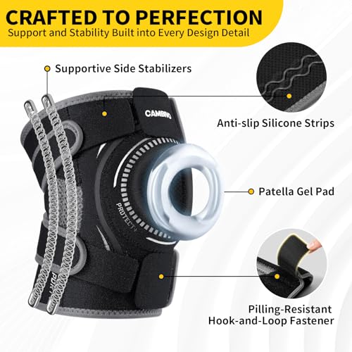 CAMBIVO ELITE Knee Brace for Women & Men with Side Stabilizers, Patella Gel Pads Brace for Meniscus Tear for Maximum Knee ...