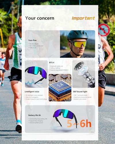 Smart Glasses, Polarized Bluetooth Sunglasses, Built-in Mic & Speakers, UV Protection Audio, Sport Sunglass