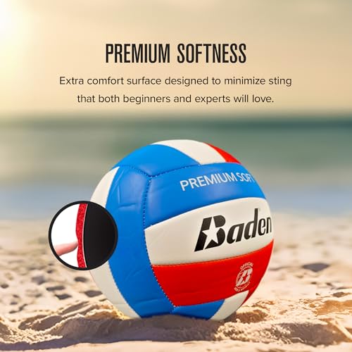 Baden Premium Soft Synthetic Leather Official Size & Weight Outdoor Volleyball 6 Pack with Pump