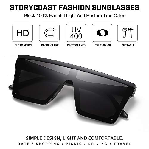 STORYCOAST Square Sunglasses for Women Men Fashion Big Frame Flat Top Sun Glasses Mirror Lens