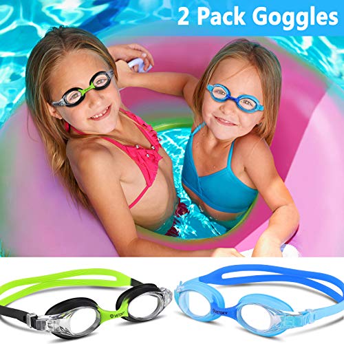 VETOKY Kids Swim Goggles, Pack of 2 Anti Fog Swimming Goggles UV Protection Clear No Leaking for Child and Youth Ages 3-12