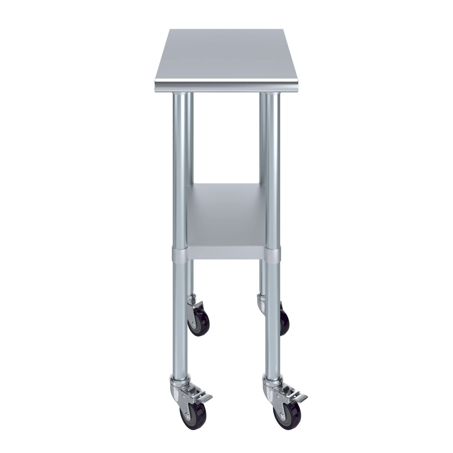 AmGood 24 in. x 15 in. Stainless Steel Work Table with Wheels | Metal Kitchen Food Prep Table | NSF