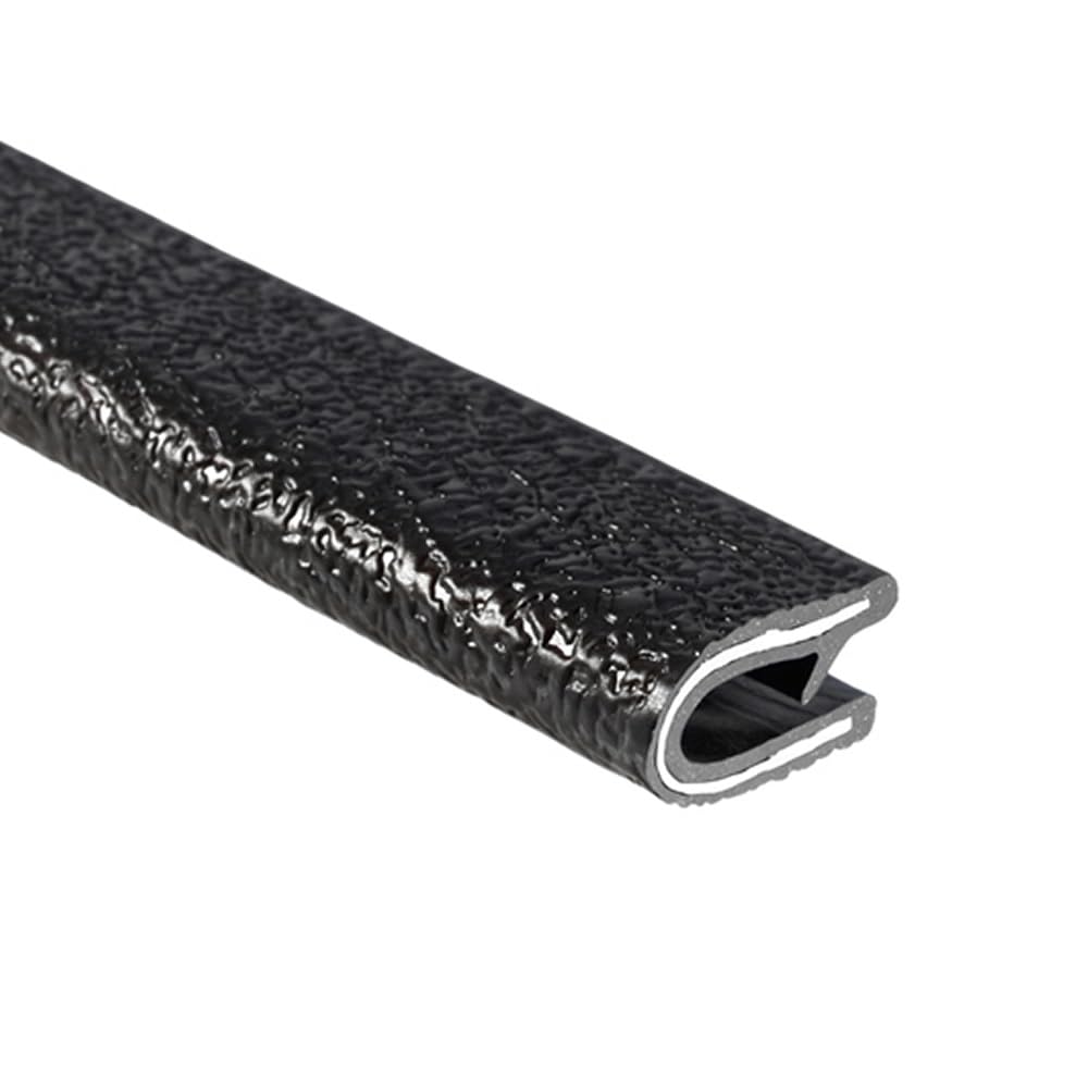 TRIM-LOK Edge Trim - Fits 1/8" Edge, 7/16” Leg Length, 250’ Length - Single Gripping Finger - Black, Pebble Texture - Flexible PVC Edge Protector