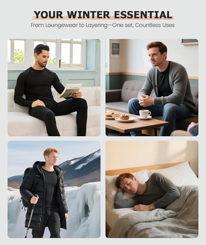 SIMIYA Thermal Underwear Set for Men Long Johns with Fleece Lined