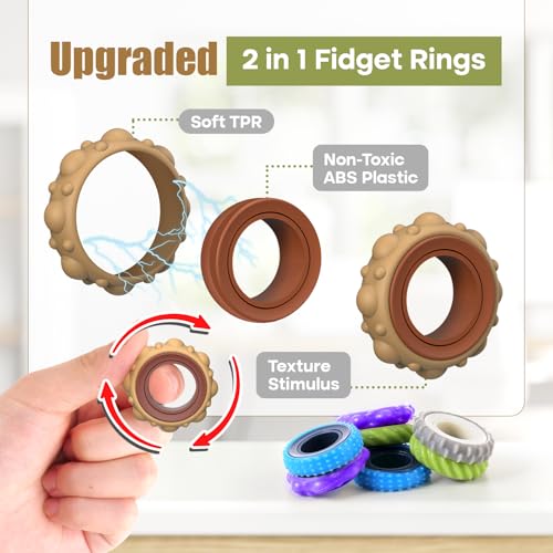 Fidget Toys Adults Sensory Rings: 12 Pack Texture Spinner Rings - Stress Relief Sensory Toys for Kids ADHD - Quiet Desk Fi...