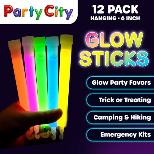 Party City Multicolor Glow Sticks Bulk Pack 6”- 12pk Glow in the Dark Sticks for Kids, Waterproof Camping Survival Ultra B...