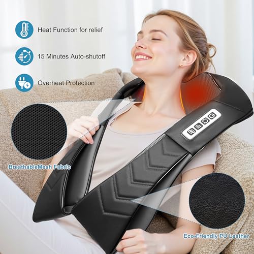 Shiatsu Neck and Back Massager, Electric shoulder Massager with Heat, Deep Tissue Kneading Massage for Pain Relief, Idea G...