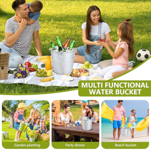 OBTANIM 4 Pack 8 Quart Galvanized Metal Buckets Champagne Drink Cooler Storage Ice Pails with Handle for Plants, Succulent...