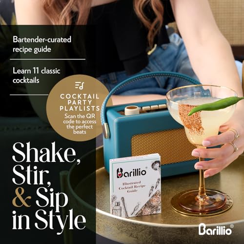 Barillio Black Bartender Kit - Stainless-Steel Cocktail Shaker Set w/Black Bamboo Stand - Mixology Bar Tools w/Drink Shake...