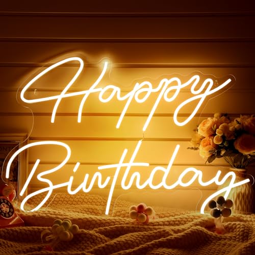 Tujoe 30" x 21" Happy Birthday Neon Sign Large Happy Birthday LED Neon Light Signs with Dimmable Switch 12V Power Adapter ...